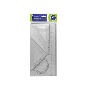 Bismark Quality Pack de 4 Reglas para Dibujo - Incluye Regla 30cm, Escuadra 13cm, Cartabon 18cm y Transportador 10cm - Graduados y Biselados - Ideal p
