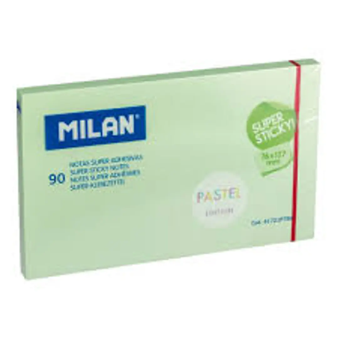 Milan Bloc de 90 Notas Super Adhesivas - Removibles - Mayor Permanencia - 76mm x 127mm - Color Verde Pastel 1