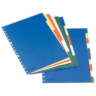 Esselte Separadores Plastico A4 con Cartulina Indice Blanco Negro - 10 Pestañas - Multitaladro - 5 Colores