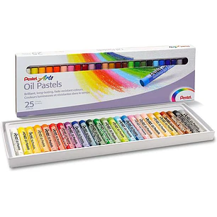 Pentel Oil Pastels Pack de 25 Pasteles Oleo - Blandos, Cremosos y de Secado Lento - Colores Surtidos