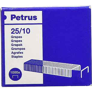 Petrus Caja de 1000 Grapas 25/10 Galvanizadas - Hasta 60 Hojas - Patilla de 10mm