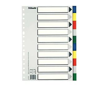 Esselte 713 Bolsa de 10 Separadores de Plastico - 10 Pestañas / 5 Colores - Multitaladro - Formato Folio