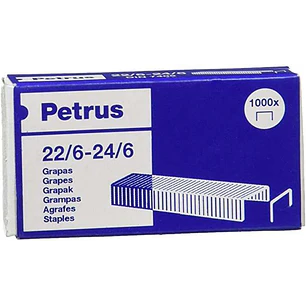 Petrus Grapas 22/6 Galvanizadas - Hasta 30 Hojas - Caja de 1000 Grapas - Patilla de 6mm