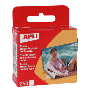Apli Pack de 250 Tacks Autoadhesivos Doble Cara 10x16mm - Ideal para Fotos, Scrapbooking y Manualidades - Libre de Acidos - Transparente