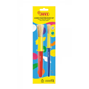 Jovi Jumbo Paint Brushes Pack 1 Pincel Mediano + 1 Pincel Grueso - Pelo Natural - Mango de Plastico - No Gotean - Facil Limpieza - Sistema de Corona A