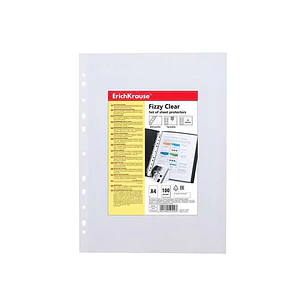 Erichkrause Fizzy Clear Pack de 100 Fundas Multitaladro A4 30mic - 11 Taladros - Acabado Rugoso - Transparente