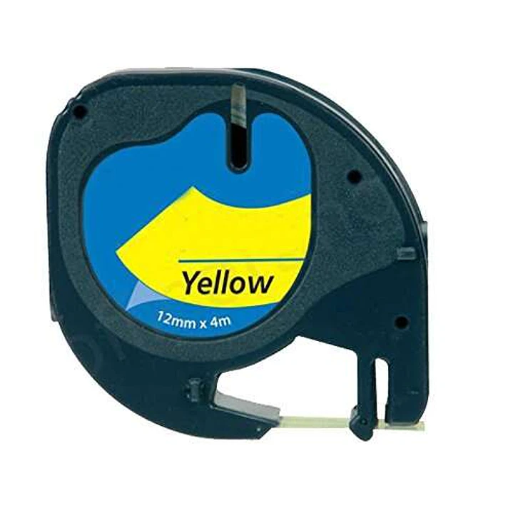 Dymo LetraTag S0721620 Cinta de Etiquetas Generica para Rotuladora - Texto negro sobre fondo amarillo - Ancho 12mm x 4 metros (91202) 1