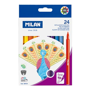 Milan Pack de 24 Rotuladores - Tinta al Agua - Punta Fina 2mm - 154mm - Colores Surtidos