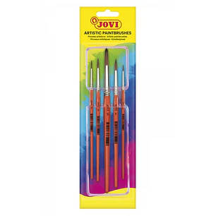 Jovi Artistic Paintbrushes Blister con 5 Pinceles Redondos - Pelo Natural - Mango de Madera - Calibre 00 al 12 - Punta Redonda - Pelo Suave - Color Va