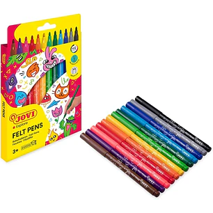 Jovi Felt Pens Pack de 12 Rotuladores - Punta de 3mm - Amplia Variedad de Tonos - Tinta de Gran Fijacion - Capuchon de Ventilado - Grip Triangular Erg
