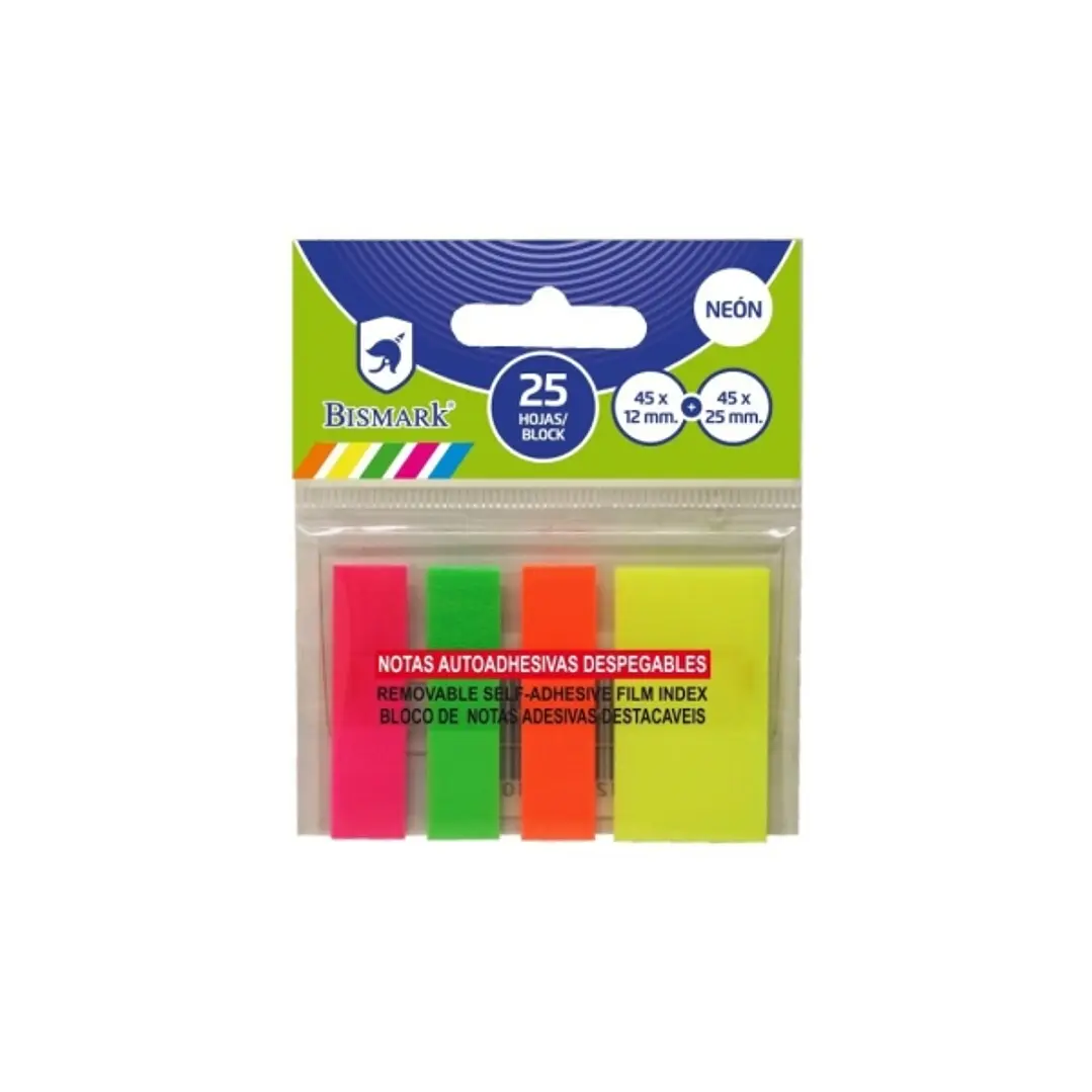 Bismark Pack de 100 Indices Adhesivos 3x 45mm x 12mm y 1x 45mm x 24mm - Colores Neon Surtidos 1