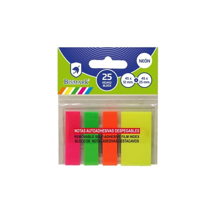 Bismark Pack de 100 Indices Adhesivos 3x 45mm x 12mm y 1x 45mm x 24mm - Colores Neon Surtidos 1