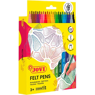 Jovi Felt Pens Estuche de 24 Rotuladores - Punta de 2mm - Amplia Variedad de Tonos - Tinta de Gran Fijacion - Capuchon de Seguridad Ventilado - Colore