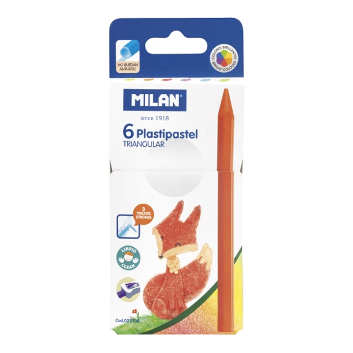 Milan Plastipastel Pack de 6 Ceras de Colores Triangulares - Colores Surtidos 1