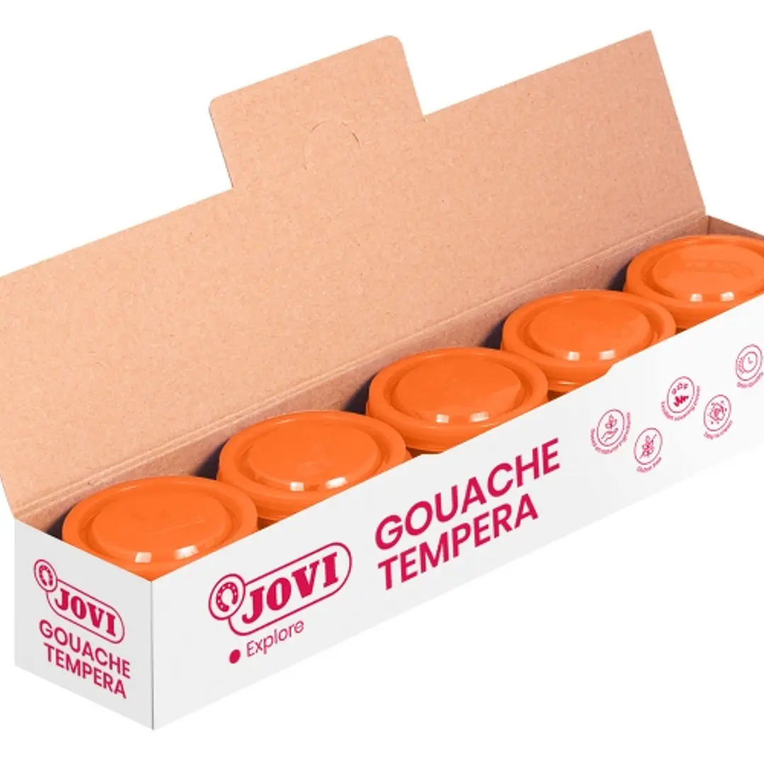 Jovi Bote de Tempera Escolar 35ml - Aplicacion en Multiples Superficies - Uso con Pincel, Rodillo o Espatula - Colores Mezclables - Color Naranja 1