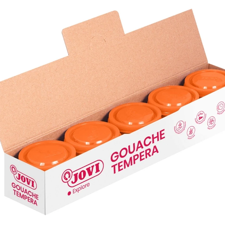 Jovi Bote de Tempera Escolar 35ml - Aplicacion en Multiples Superficies - Uso con Pincel, Rodillo o Espatula - Colores Mezclables - Color Naranja 1