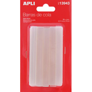 Apli Pack de 10 Barras de Adhesivo Termofusible Ø11mmx10cm - Compatible con Pistolas Ø11mm - Precision y Limpieza