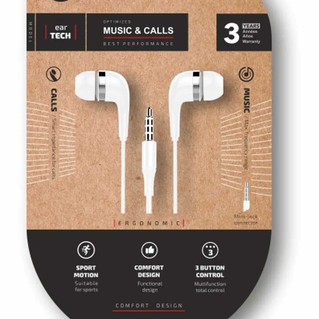 TechOneTech Soft EearTech Auriculares Intraurales - Microfono Integrado - Mini Jack 3.5mm - Cable de 1.20m - Blanco 1