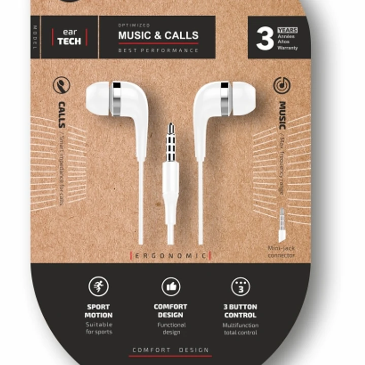 TechOneTech Soft EearTech Auriculares Intraurales - Microfono Integrado - Mini Jack 3.5mm - Cable de 1.20m - Blanco 1