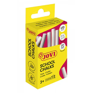 Jovi School Chalks Caja con 10 Tizas Blancas - Compactas - sin Polvo - Materias Primas Naturales - Trazos Nitidos - Faciles de Borrar - Muy Resistente