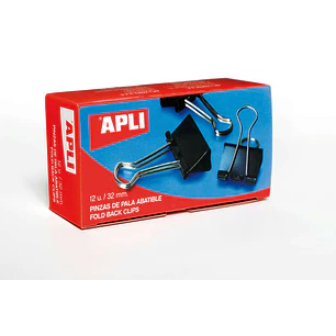 Apli Pack de 12 Pinzas Abatibles 15x32mm - Clips de Acero Templado en Negro - Asas en Acabado Niquel - Sujecion Optima hasta 120 Hojas