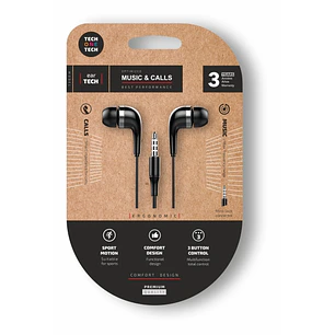 TechOneTech Soft EearTech Auriculares Intraurales - Microfono Integrado - Mini Jack 3.5mm - Cable de 1.20m - Negro