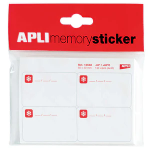 Apli Memory Sticker Pack de 140 Etiquetas Especial para Congelar 50x30mm - 35 Hojas x 4 Etiquetas - Cantos Romos - Adhesivo Removible Resistente hasta