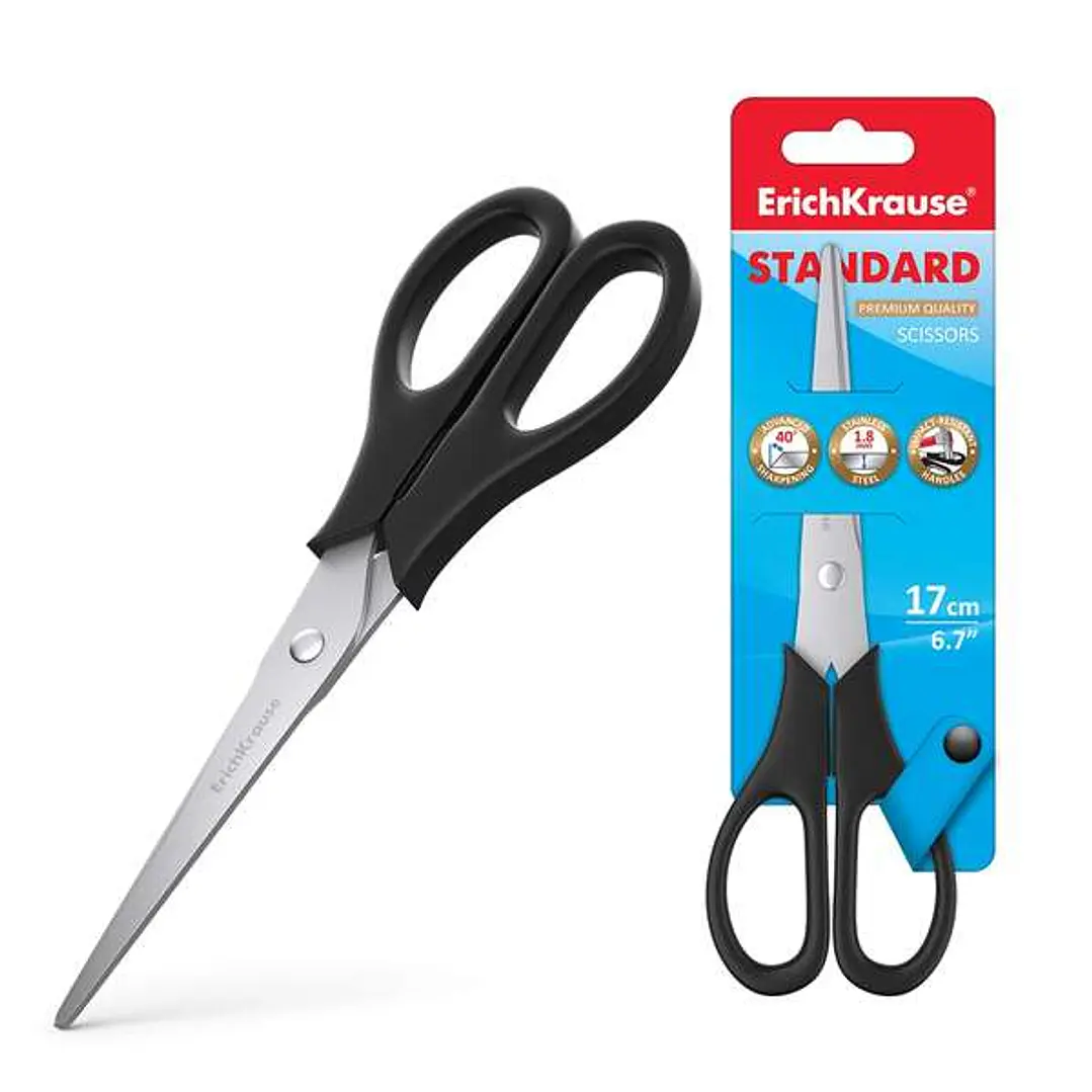 Erichkrause Standard Tijeras con Cuchillas de Acero Inoxidable 17cm - Afilado Doble Avanzado - Resistente a la Corrosion - Mangos de Plastico Resisten 1