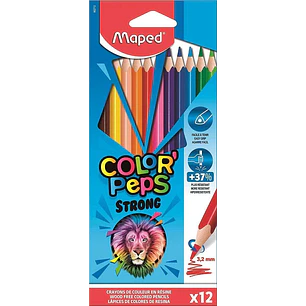 Maped Color´Peps Strong Pack de 12 Lapices Triangulares de Colores - Sin Madera - Mina 3,2mm - Punta Ultra Resistente - Colores Surtidos