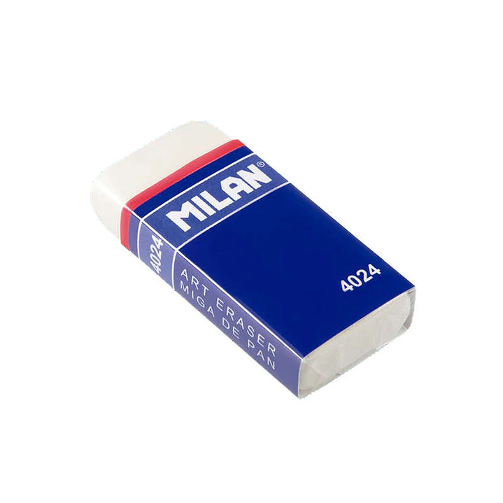 Milan 4024 Goma de Borrar Rectangular - Miga de Pan Flexible - Caucho Sintetico - Faja de Carton Azul - Envuelta Individualmente - Color Blanco 1