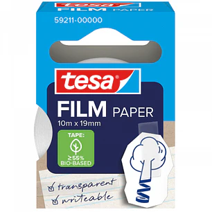 Tesa Paper Pack de 1 Cinta Adhesiva de Papel 19mm x 10 Metros - Casi Invisible en Superficies de Color Claro - Se puede Cortar con la Mano y Escribir 