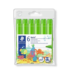 Staedtler Noris Jumbo 340 Pack de 6 Rotuladores Jumbo - Punta de Fibra - Trazo 3mm - Tapa Ventilada - Color Verde Claro