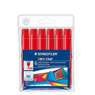 Staedtler Noris Jumbo 340 Pack de 6 Rotuladores Jumbo - Punta de Fibra - Trazo 3mm - Tapa Ventilada - Color Rojo