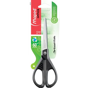 Maped Essentials Tijeras de Acero Inoxidable 17cm Simetricas - Hojas Afiladas - Mangos 60% de Plastico Recicldo - Color Negro