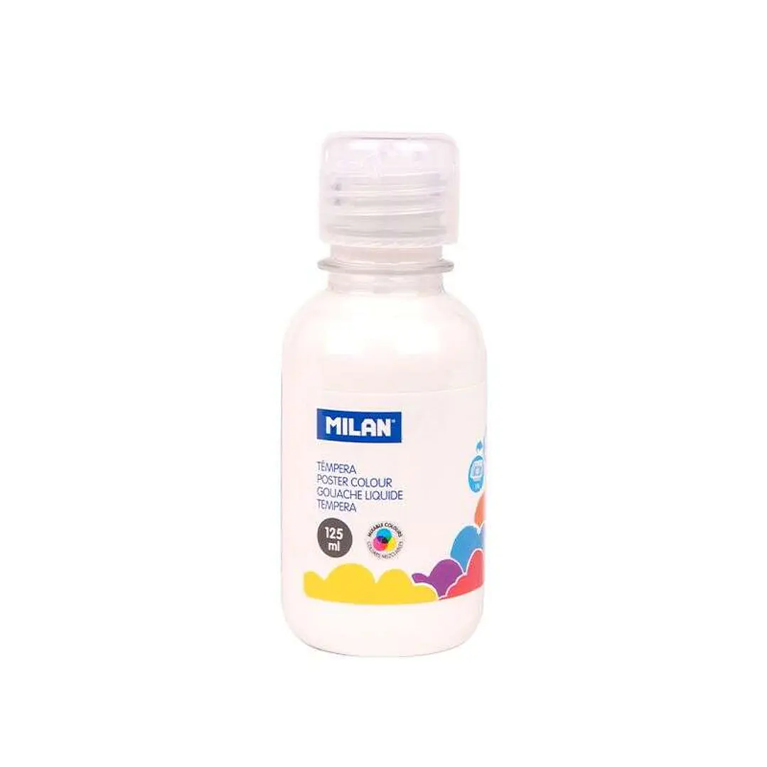 Milan Botella de Tempera 125ml - Tapon Dosificador - Secado Rapido - Mezclable - Color Blanco 1