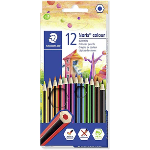 Staedtler Noris Colour 185 Pack de 12 Lapices Hexagonales de Colores - Fabricados en Wopex - Muy Resistentes - Madera de Fuentes Sostenibles - Colores