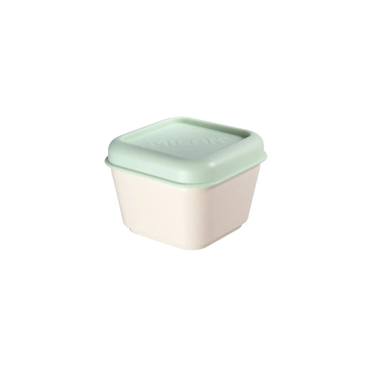 Milan Coleccion 430 Fiambrera Cuadrada 0.33L - Apta para Microondas, Lavavajillas y Congelador - Libre de BPA - Medidas 10x10x7,5cm - Color Beige/Verd 1