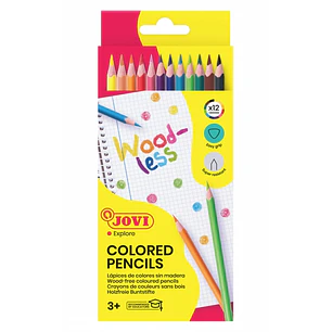Jovi Woodless Pack de 12 Lapices de Colores - Forma Triangular - Minas Resistentes - Sin Madera - Colores Surtidos