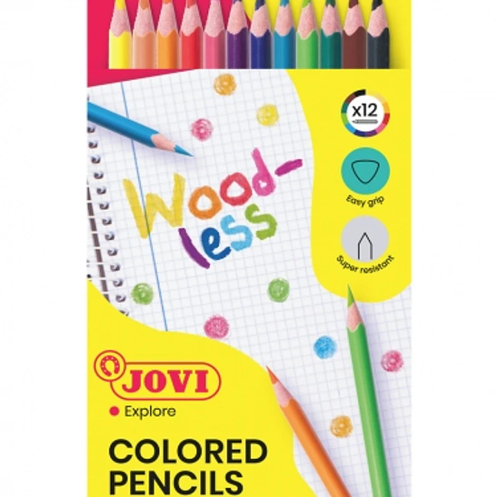 Jovi Woodless Pack de 12 Lapices de Colores - Forma Triangular - Minas Resistentes - Sin Madera - Colores Surtidos 1