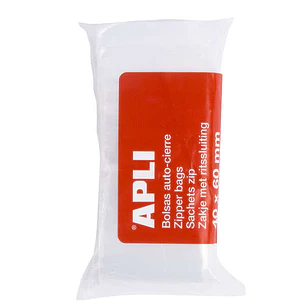 Apli Pack de 100 Bolsas con Zip Auto Cierre Transparentes - Tamaño 40x60mm - Cierre Seguro y Facil Manipulacion - Aptas para Uso Alimenticio - Ideales