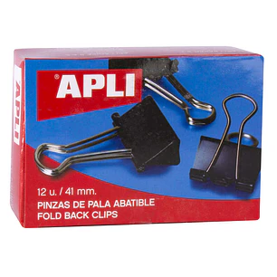 Apli Caja de 12 Pinzas Abatibles 20x41mm - Sujecion hasta 170 Hojas - Clips de Acero Templado en Negro - Asas en Niquel