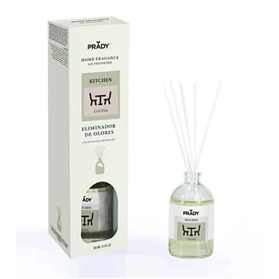 Prady Ambientador Mikado Neutralizador de Olores Para Cocina - Frasco de Cristal 100 ml y Varitas Difusoras
