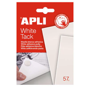 Apli Tack Masilla Blanca 57g - Adhesivo Reutilizable - No Deja Residuos - Facil de Moldear - Blanco