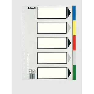 Esselte 613 Bolsa de 5 Separadores de Plastico - 5 Pestañas / 5 Colores - Multitaladro - Formato Folio
