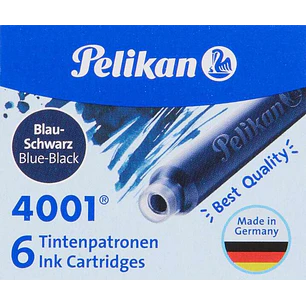 Pelikan Caja de 6 Cartuchos 4001 TP/6 - Tinta de Alta Calidad - Compatible con Plumas Estilograficas - Color Azul/Negro
