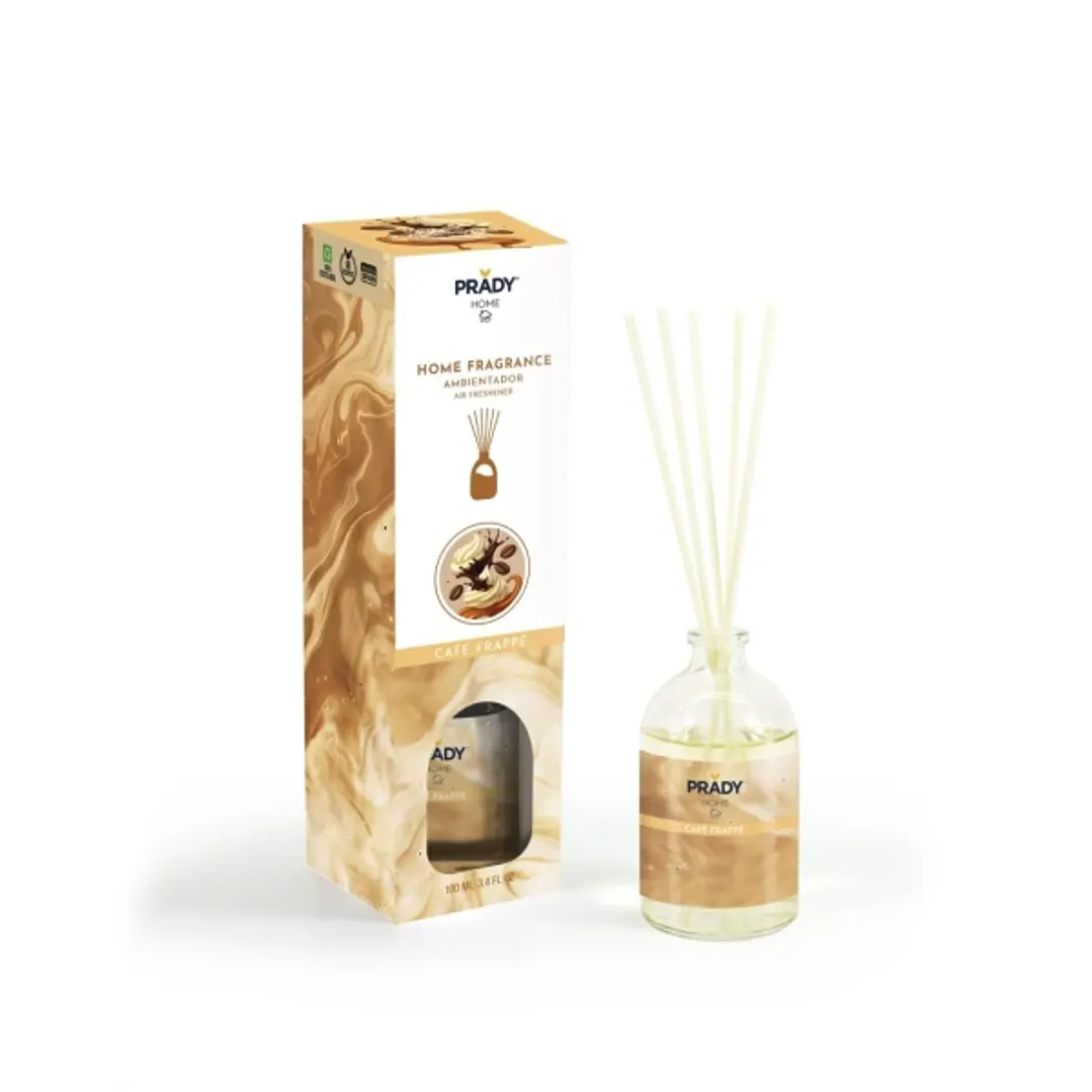 Prady Ambientador Mikado Cafe Frappe - Frasco de Cristal 100 ml y Varitas Difusoras 1
