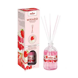 Prady Ambientador Mikado Fresas y Nata - Frasco de Cristal 100 ml y Varitas Difusoras