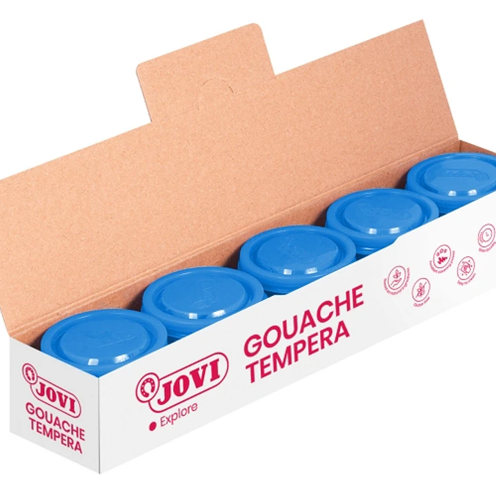 Jovi Bote de Tempera Escolar 35ml - Aplicacion en Multiples Superficies - Uso con Pincel, Rodillo o Espatula - Colores Mezclables - Color Azul Cyan 1