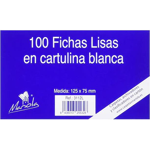 Mariola Pack de 100 Fichas Lisas Nº2 para Fichero - Medidas 125x75mm - Color Blanco