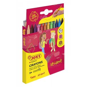 Jovi Crayons Student Estuche de 12 Ceras Plasticas - Resistentes - No Manchan - Agradables de Rayar - Acabado Brillante - Gran Duracion - Colores Mezc